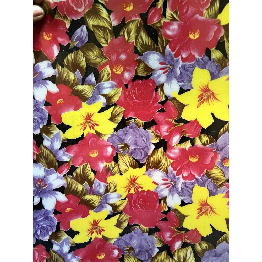 VTG Plastic Placemats Red Yellow Floral Vinyl 16pcs Set Andy Warhol Inspired EUC